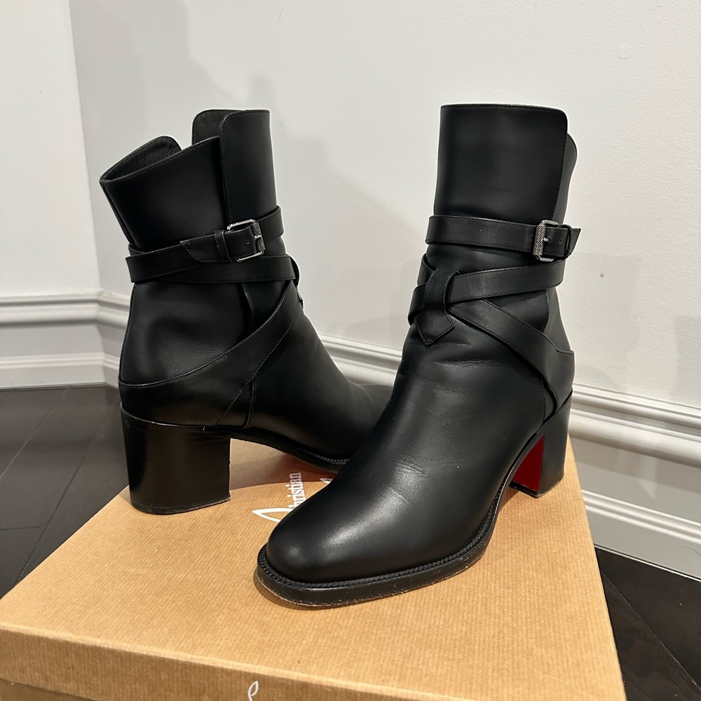 Christian Louboutin Black Karistrap Leather Ankle Boots size 37